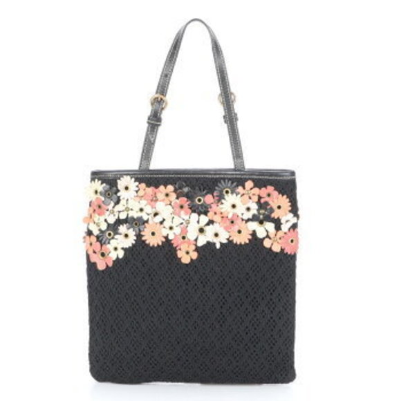 Miu Miu flower motif leather handbag black tote Shoulder Bag - Picture 1 of 11